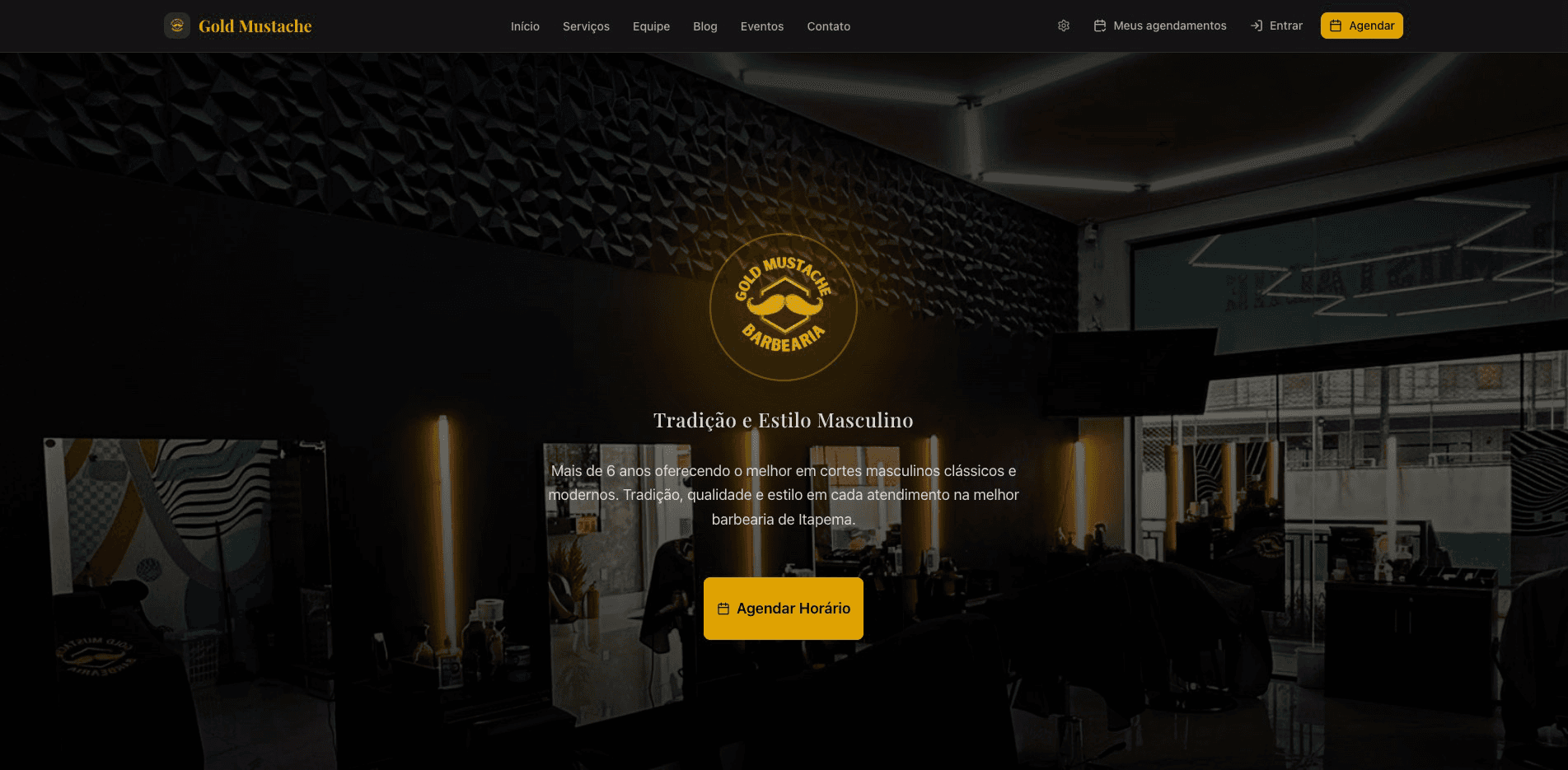 Gold Mustache Barbershop homepage on desktop
