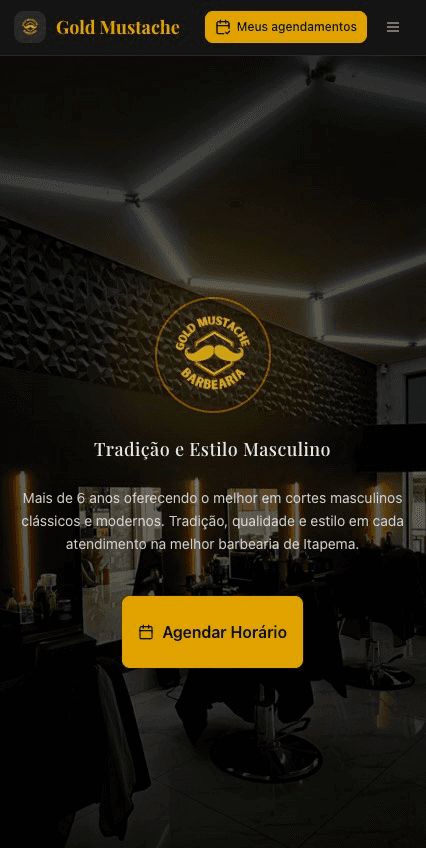 Gold Mustache Barbershop homepage on mobile