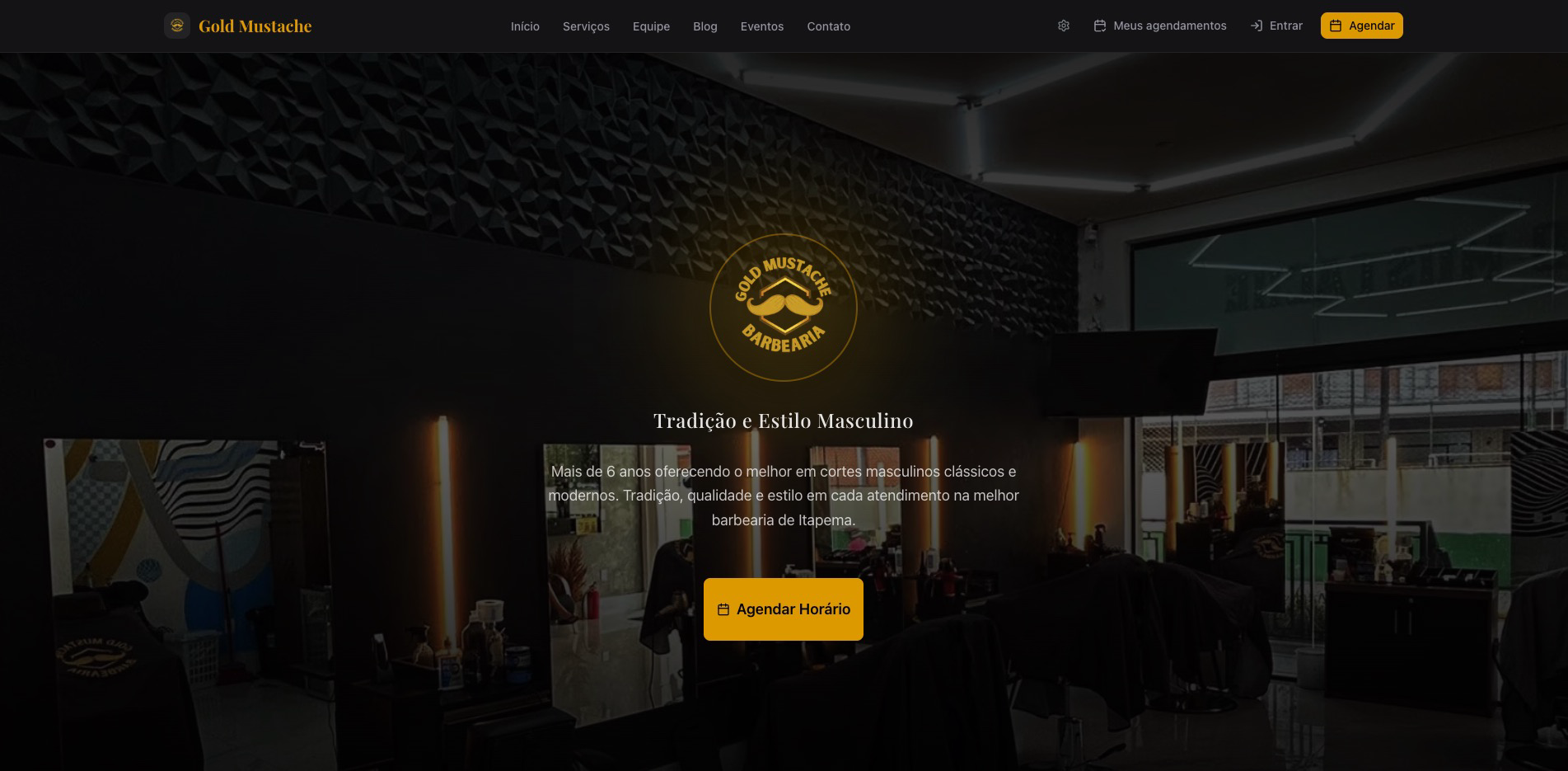Página inicial da Gold Mustache Barbearia no desktop